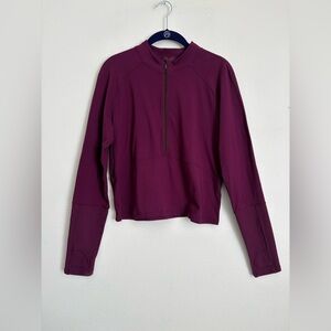 Lululemon Athletica Burgundy Cropped RULU Half-Zip Run Gym Top Sz M-L